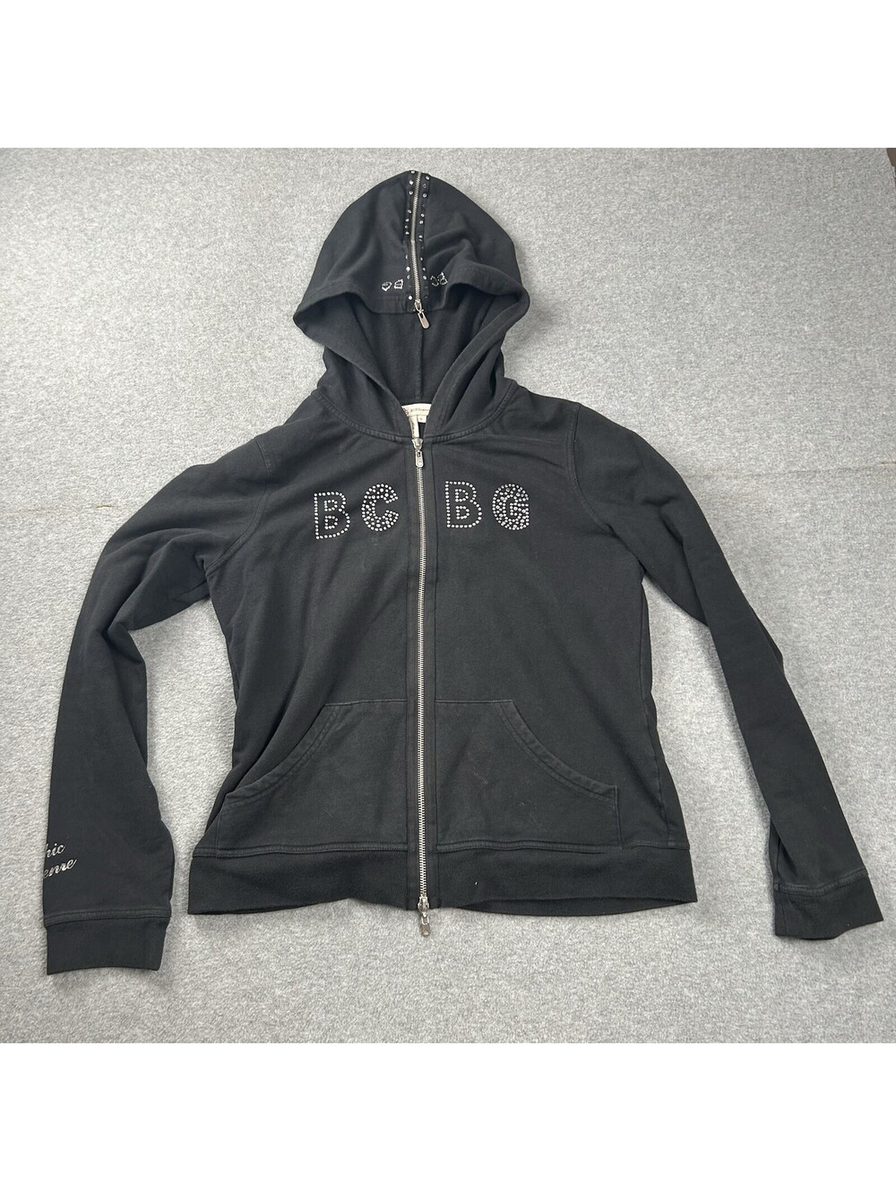BCBG GENERATION - WOMEN'S XL- BLACK‎  FULL ZIP HOODED SWEATSHIRT Y2K 90'S